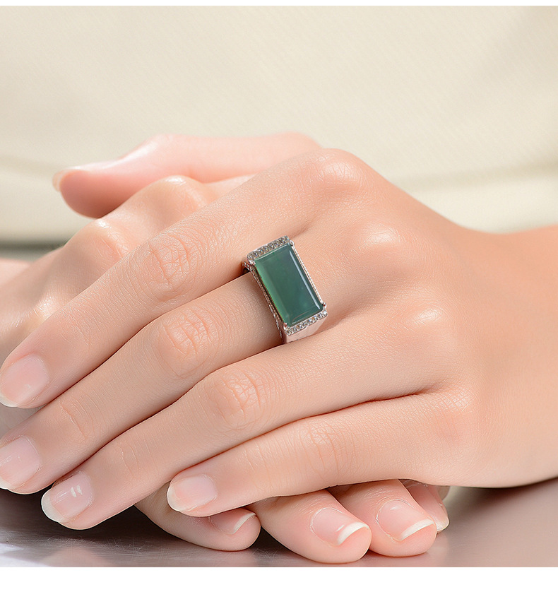 时尚天然翡翠蓝水马鞍冰种s925男款戒指可调节 椭圆戒 款式三 蓝水