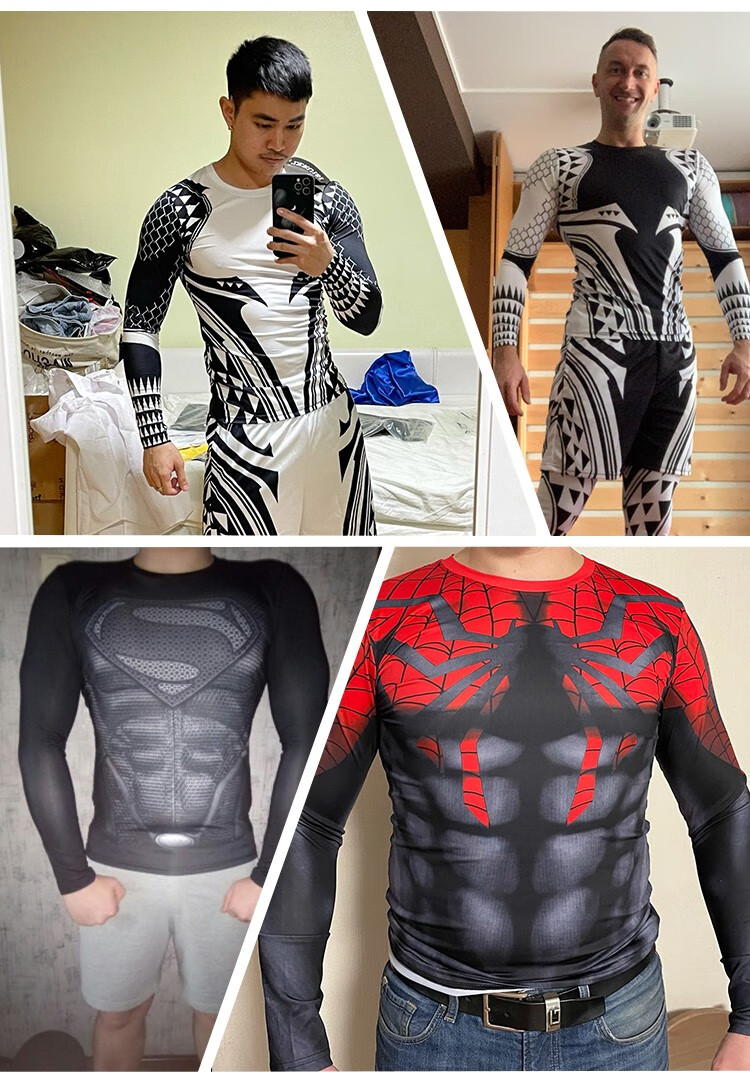 套装跑步服超人毒液蜘蛛侠紧身衣男长袖篮球健身房肌肉速干训练运动