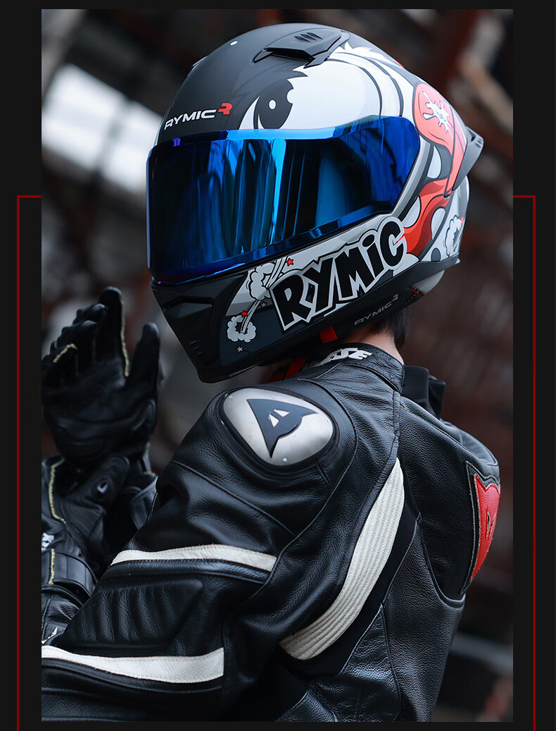 rymic睿觅摩托车头盔男女蓝牙赛车冬季四季全盔机车大尾翼跑盔3c 蓝橙