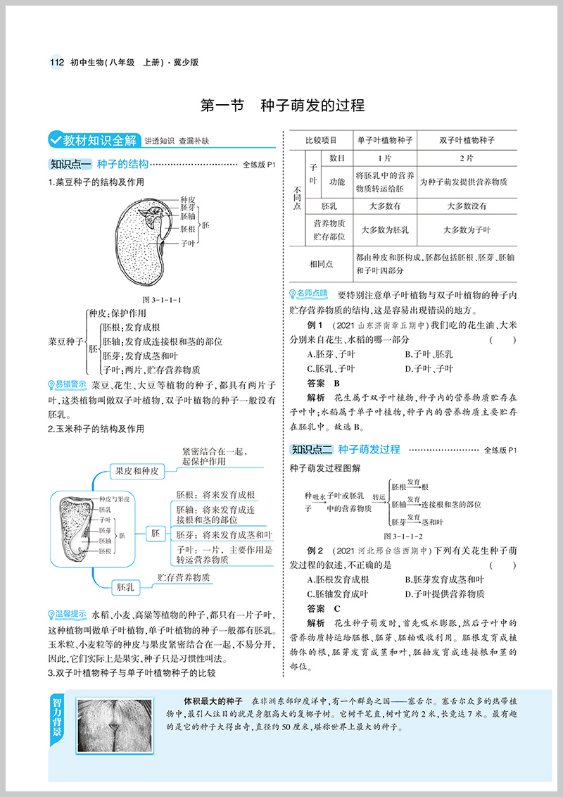 《2022五年中考三年模拟八年级上册生物冀少版初二8八上同步配套练习