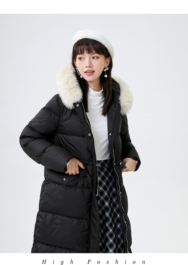 三福羽绒服2021冬季女可拆卸毛领连帽廓形大衣女807253杏色16588am