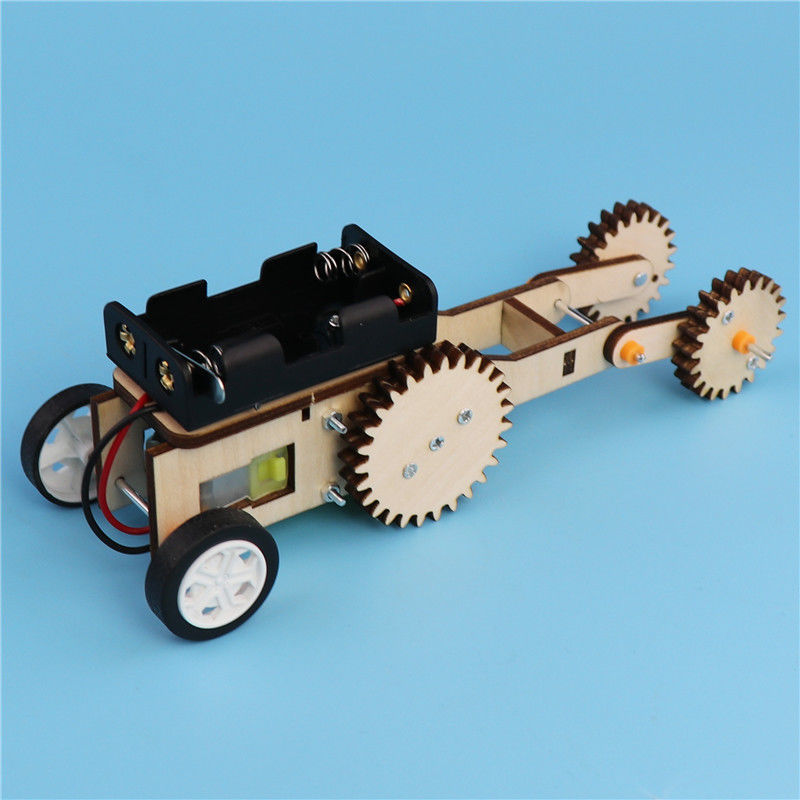手工制作diy电车四轮车齿轮往返儿童机器人拼装科技玩具创客散件送