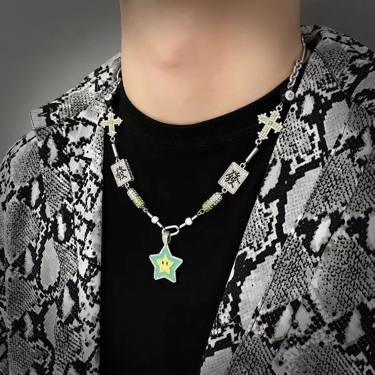 fazu法族潮牌psyp同款街头嘻哈情侣锆石星星幸运星十字架笑脸情侣项链