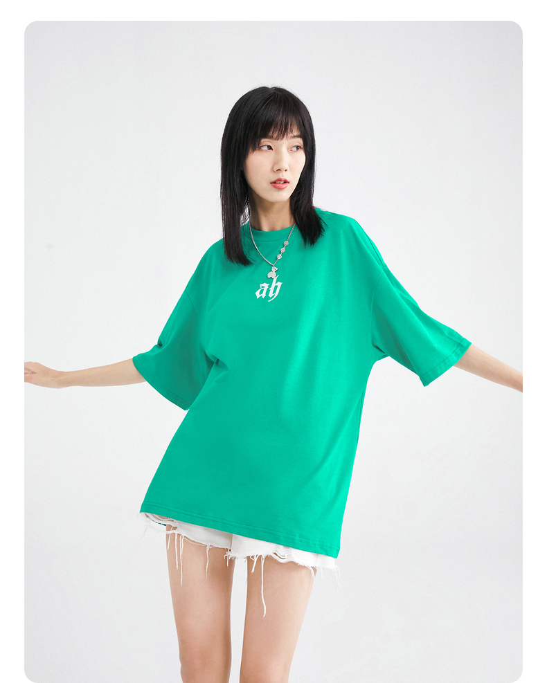 三福2022夏男士字母印花易干情侣短t恤街潮微落圆领上衣男452501灰色