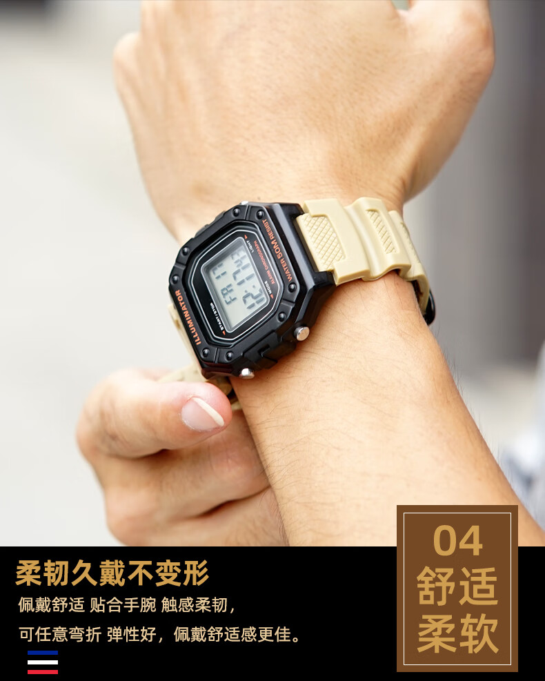 适配卡西欧w218hae12001100sgw300400mrw200树脂硅胶表带红色黑色扣