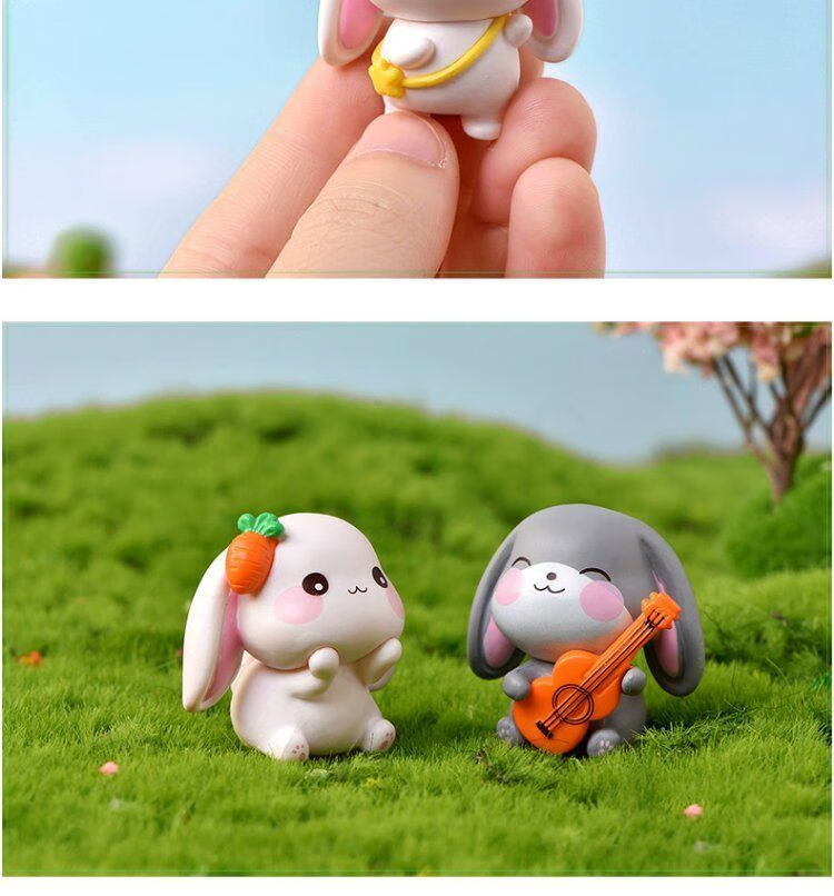 q版呆萌可爱长耳小兔子摆件小动物玩偶送礼桌面装饰品随机小兔子1只