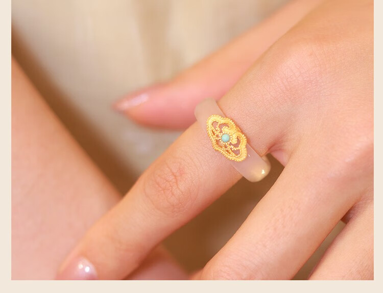 恋铂(lianbo)盛华年高冰古法荔枝冻指环戒指感女定制款 蓝色如意款 15