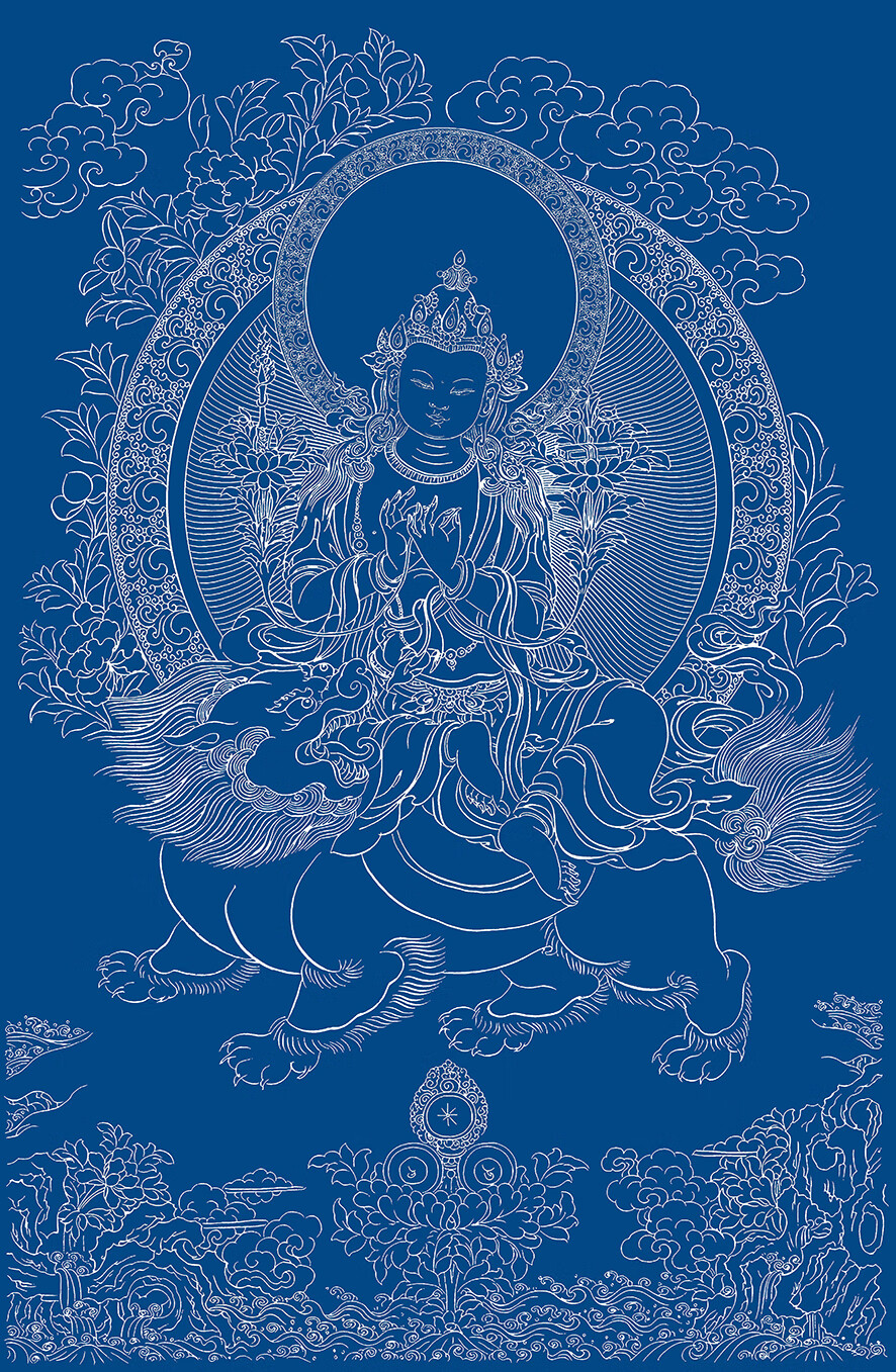 唐卡自己画 唐卡描金挂画智慧文殊菩萨线稿 数字油彩减压填色diy手绘