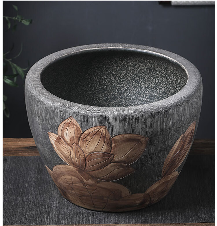 陶瓷鱼缸景德镇陶瓷鱼缸大型客厅阳台花式循环流水办公室荷花金鱼庭院