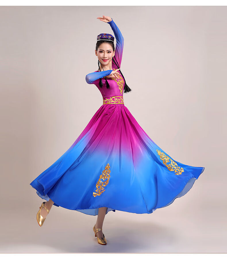 益乔 新疆舞裙半身大摆裙新疆舞蹈演出服大摆裙民族风长裙维吾尔族