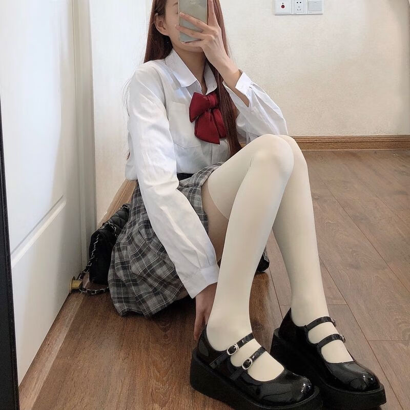 梵驭2021春秋日系jk拼接假小腿袜光腿神器撞色丝袜黑肉丝打底连裤袜