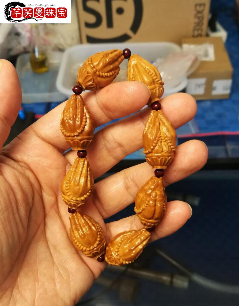 芊芙曼橄榄核手串男士 佛手 手串进宝核雕手链 老红核橄榄核雕刻(部分