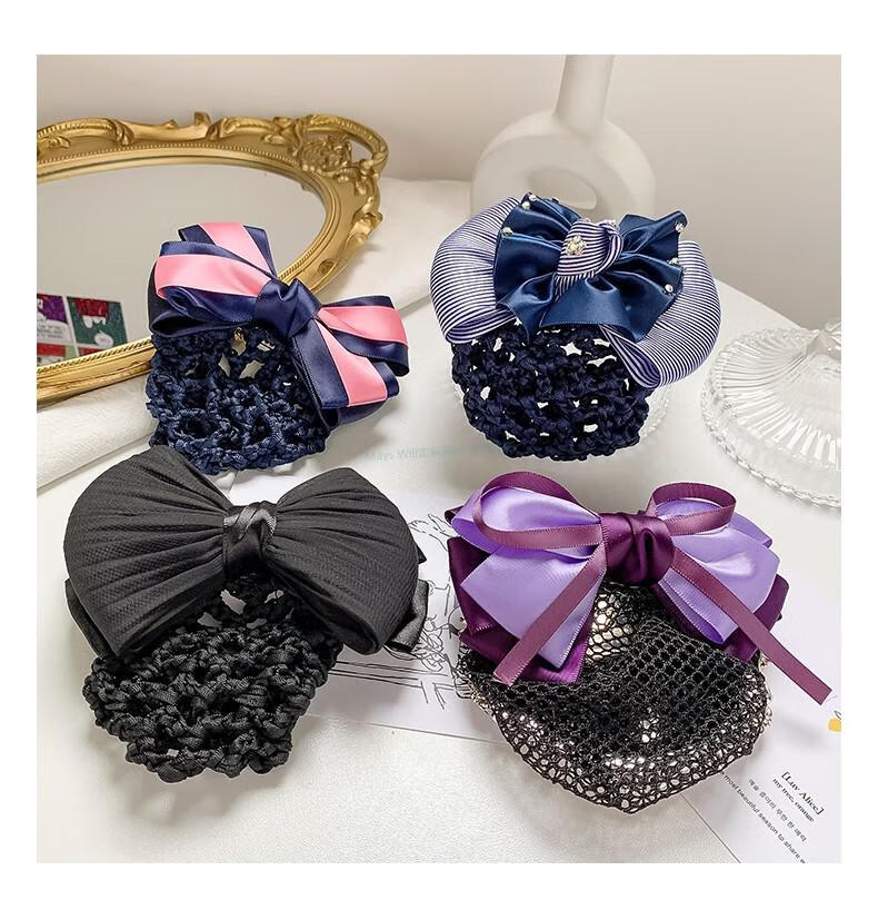 mayswill职业头花网兜上班网花护士空姐镀银色行服务员空乘上班发夹