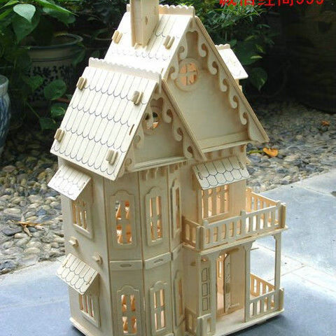 木制仿真模型3d益智玩具木质立体拼装拼图 别墅房子建筑diy小木屋