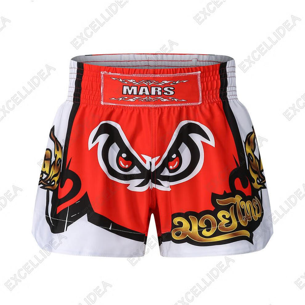 8cm腰头泰拳短裤男散打短裤自由搏击格斗裤健身拳击训练三分裤 黑红 s