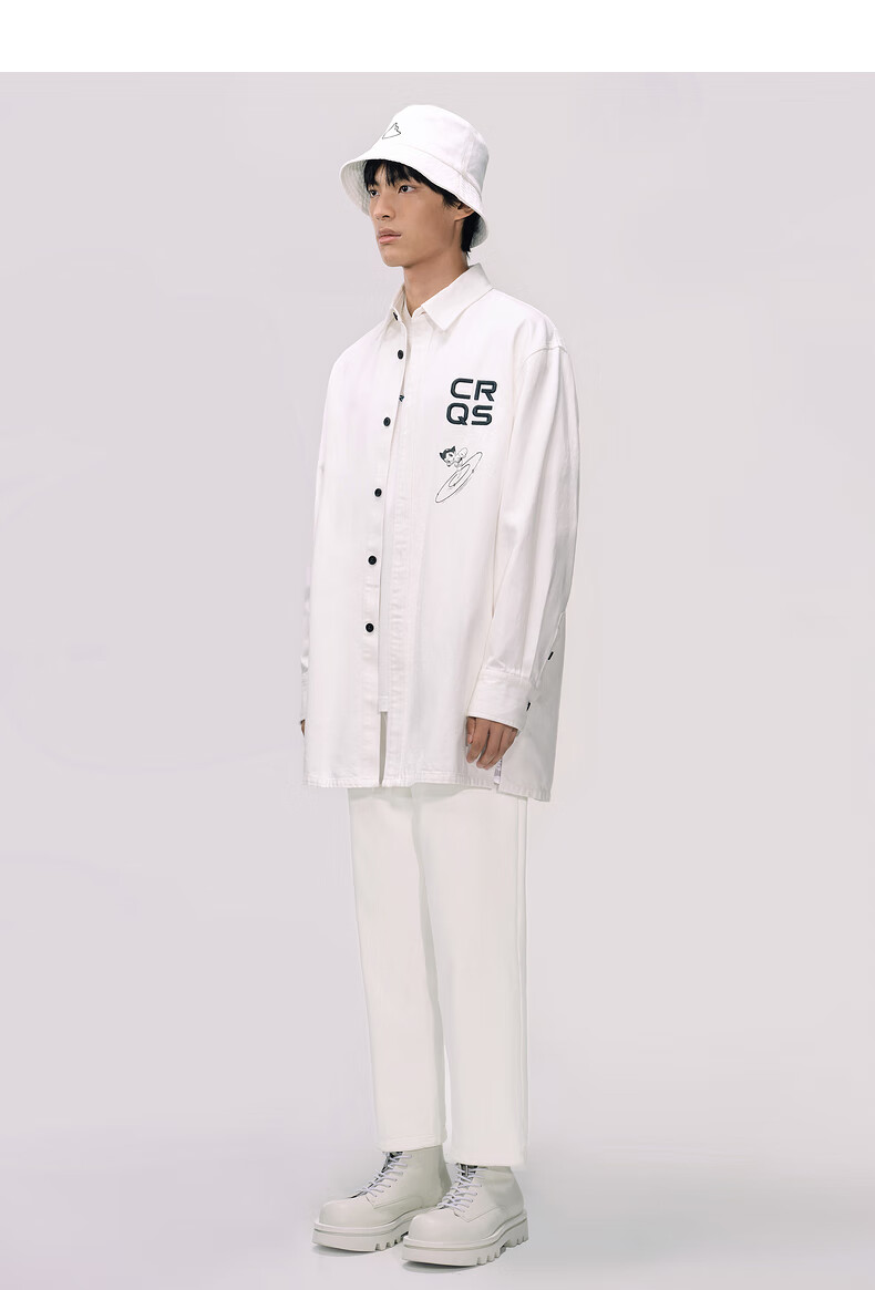 阿童木联名款速写男装2021冬新品衬衣中长款宽松9l0270770986牛仔白xl