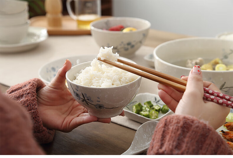 雪花瓷日式套装陶瓷碗手绘饭碗吃饭碗米饭碗家用碗餐饮用具45英寸雪花