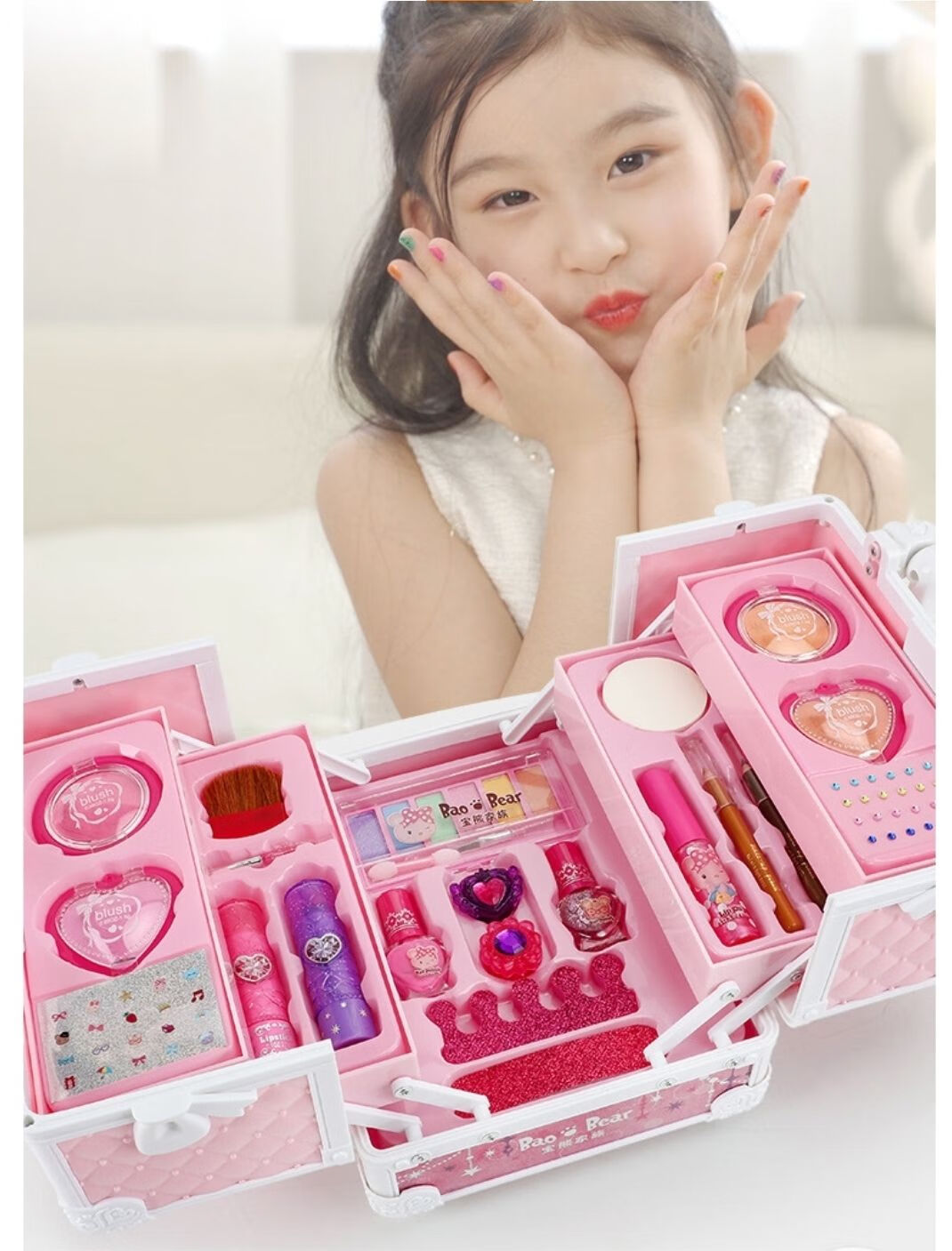 套装小孩眼影口红舞台表演彩妆盒公主过家家生日礼物梦幻美妆手提箱带