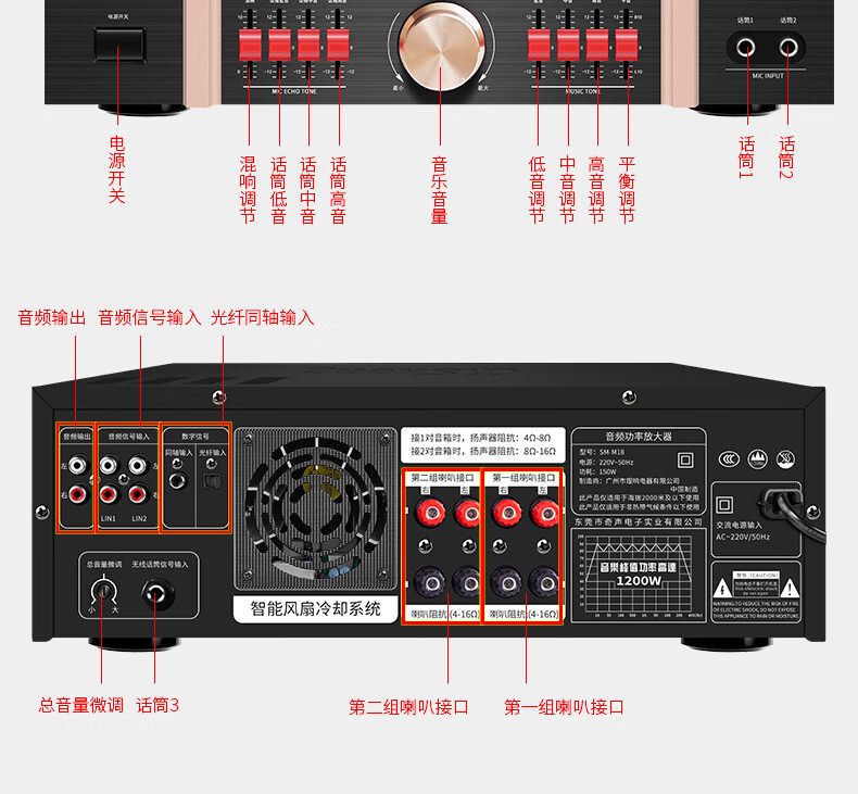 奇聲m13新款炫彩專業大功率功放機藍牙家用k歌ktv會議室舞臺音響m13