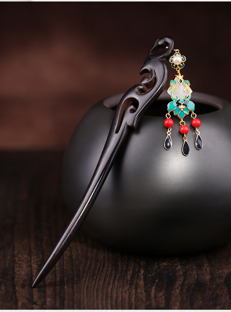 手工凤凰流苏黑檀木发簪可爱盘发发钗头饰品簪子古风礼物凤凰流苏发簪