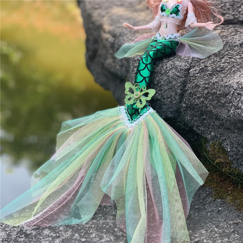 迪士尼disney美人鱼芭比娃娃同款美人鱼娃娃纱尾女孩玩具洋娃娃公仔
