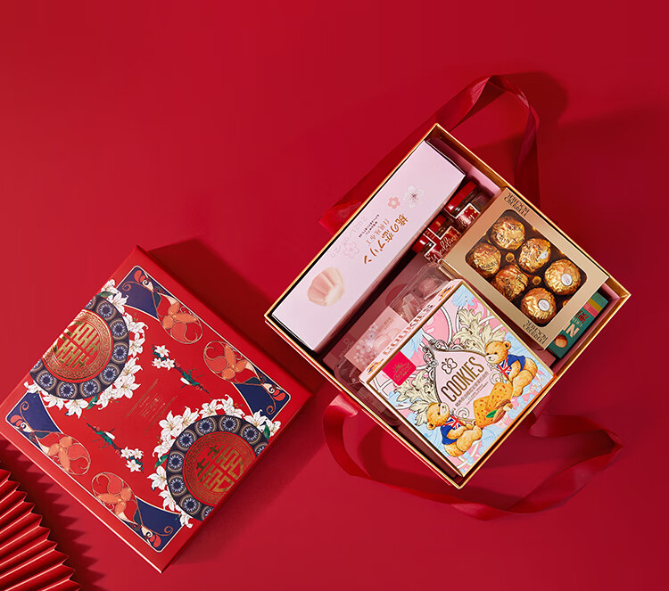 结婚喜饼喜糖礼盒装糖果婚庆订婚酒宴回礼伴娘伴手礼婚宴专用成品桔色