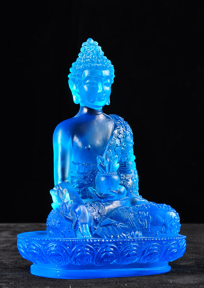 药师佛药师如来琉璃光佛家用寺庙佛堂居家供奉带莲花底座佛像摆件 药