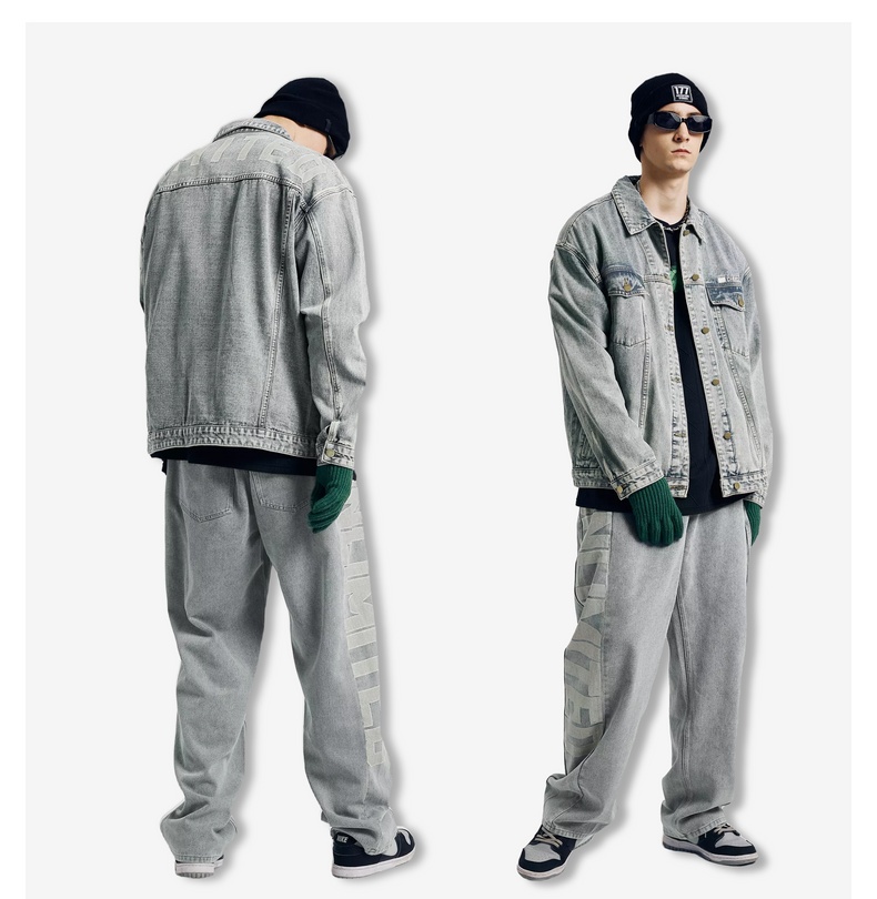 【chuck联名】ecko犀牛潮牌22aw美式复古黄泥染大字母牛仔裤套装男女