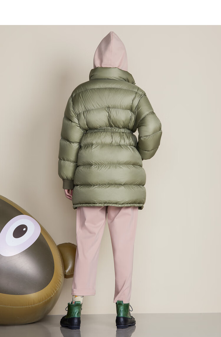 达衣岩洋气纯色中长款宽松羽绒服2021冬季新款收腰流行胶牌贴外套 然