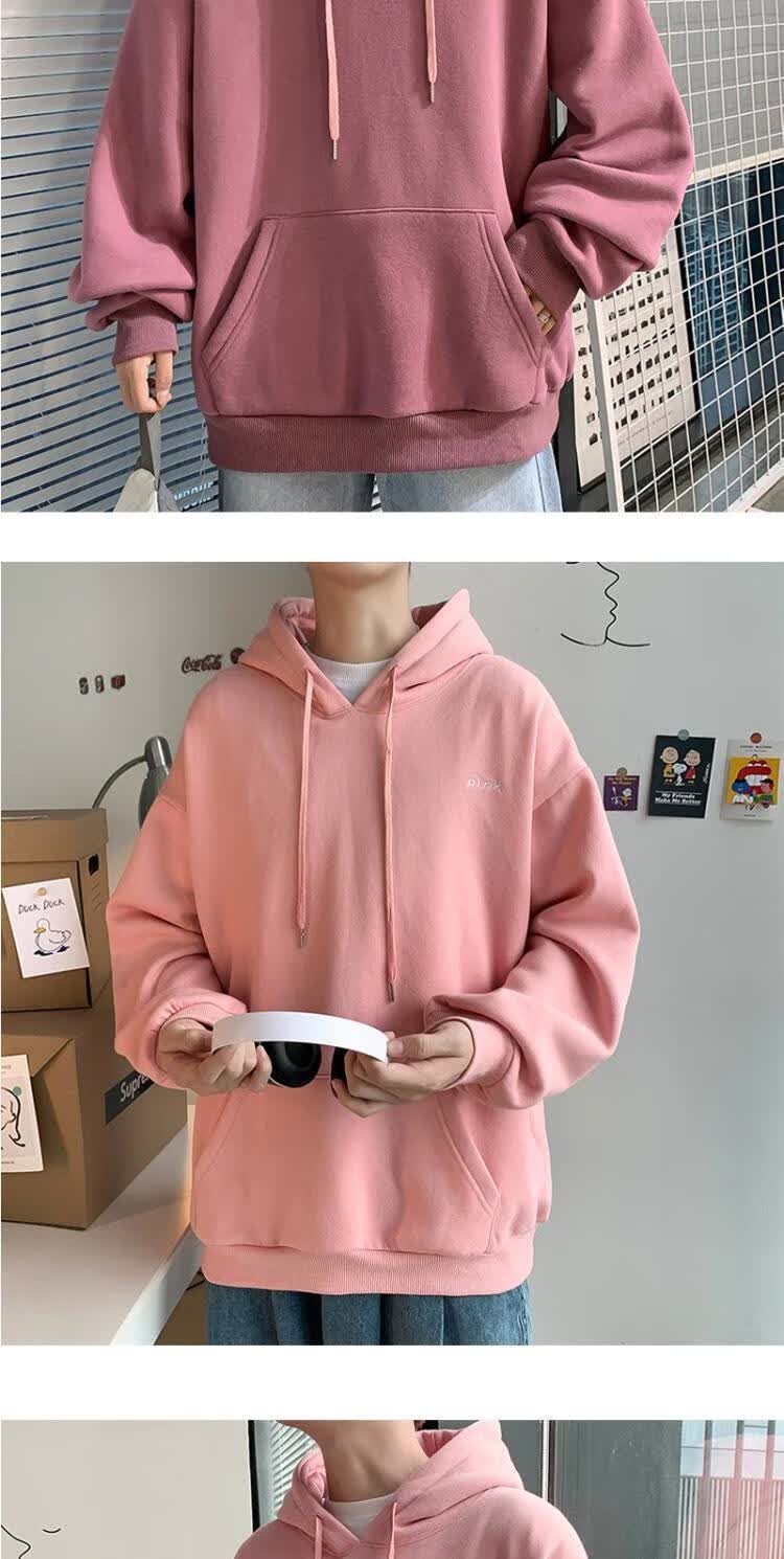gp 国潮男装联名潮牌粉色卫衣男连帽秋冬季上衣套头加绒大码长袖帽衫