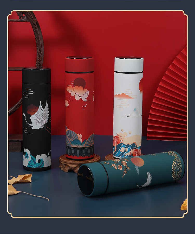 精选国潮智能温显保温杯中国风潮流创意水杯文艺男女学生便携泡茶杯子