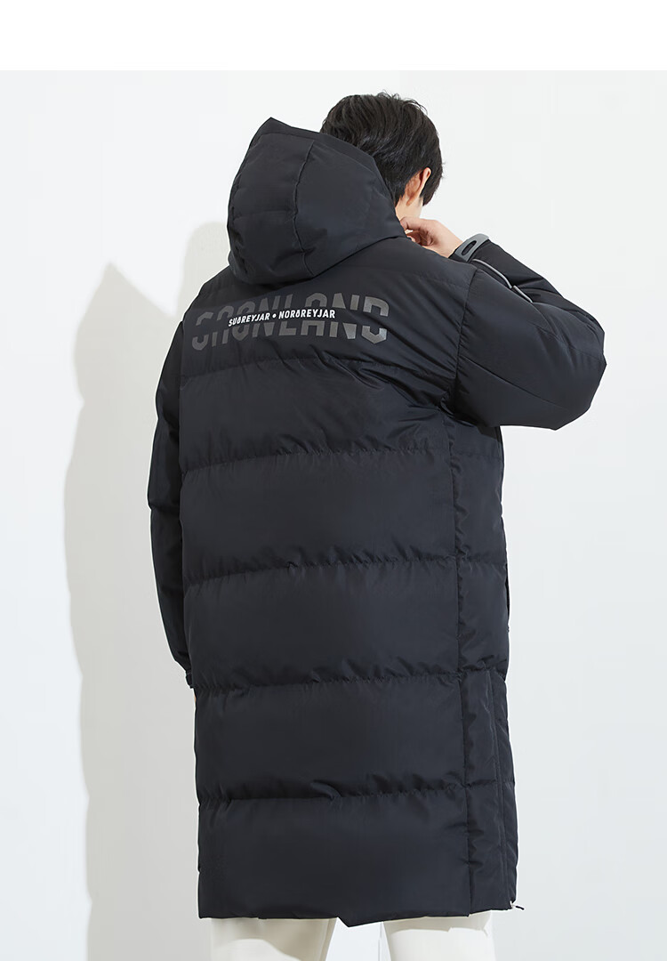 jackjones杰克琼斯冬保暖潮连帽时尚休闲反光滚边中长款羽绒服男士