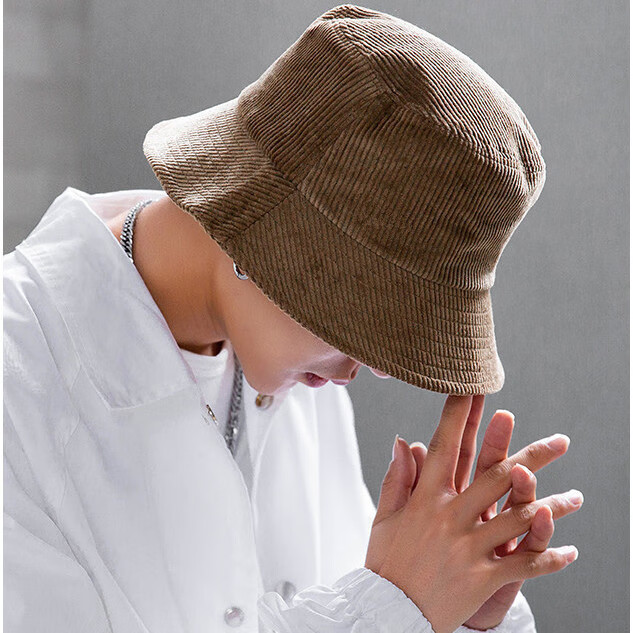 妸蕴鱼夫帽早秋冬纯色渔夫帽通用情侣百搭灯芯绒保暖盆帽韩街头帽子纯