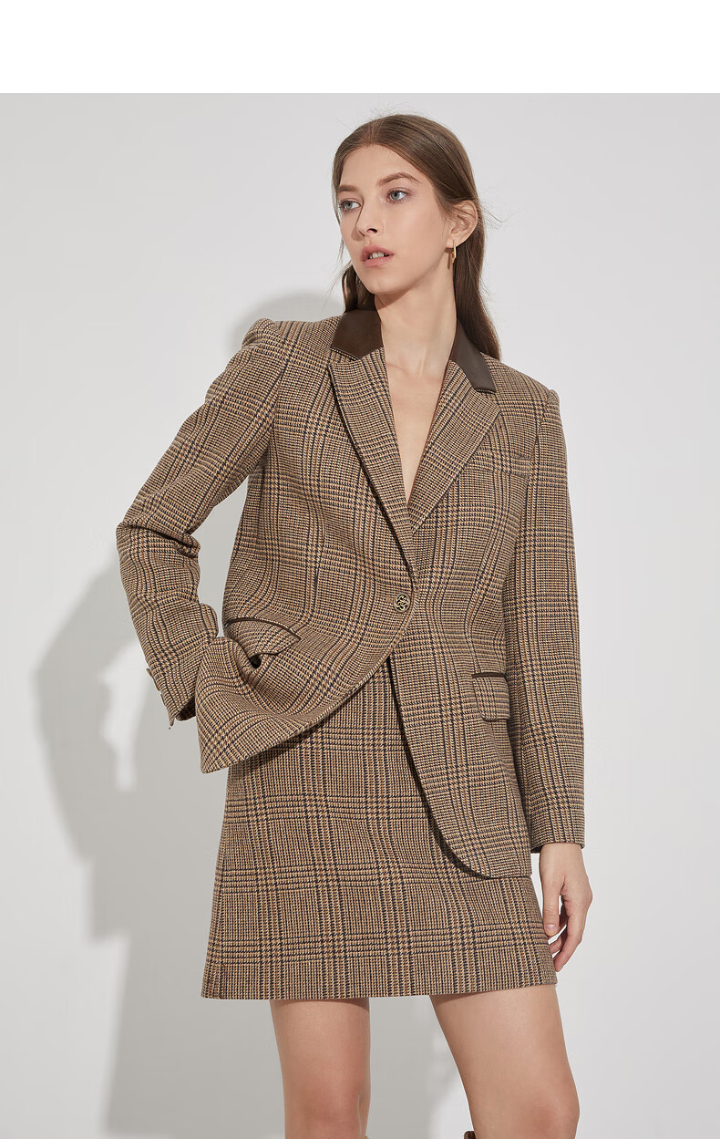 朗姿复古文艺西服2021年冬季新款女职业西装浅咖色17088axl