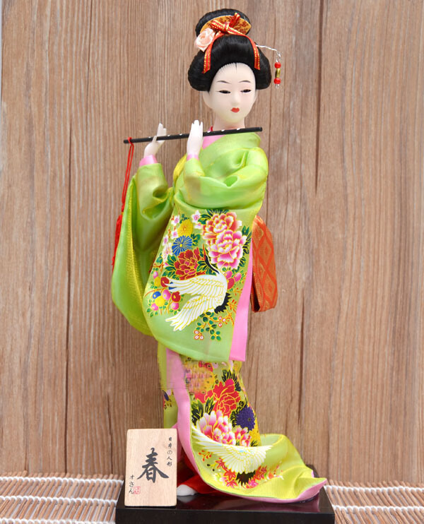 日本艺人偶12寸人形手工绢人和服娃娃木偶工艺品日料店装饰摆件 红色