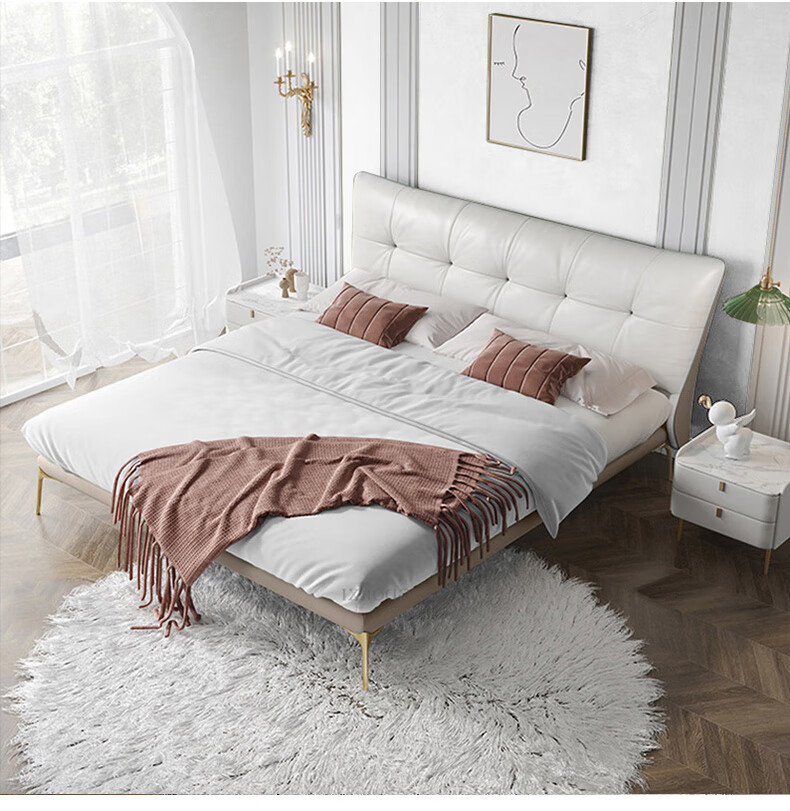 慕斯品质美式真皮床轻奢风真皮软床ins网红简约现代主卧小户型双人高