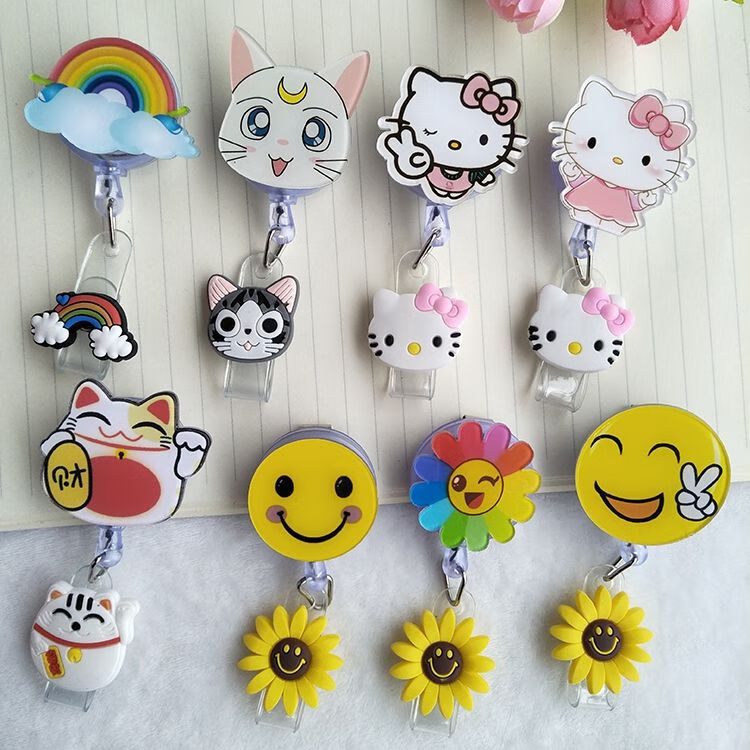 渡川舟文创护士胸牌卡通卡套易拉扣证件扣伸缩扣伸缩挂绳胸卡厂牌夹子