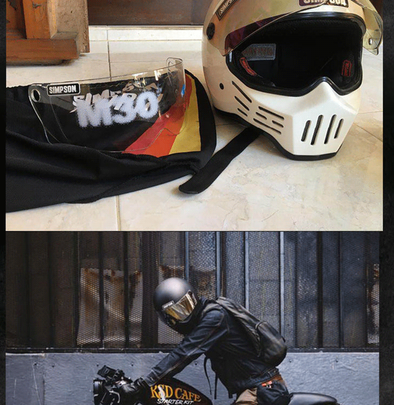 精选好货》定制simpson 辛普森摩托车骑行复古头盔男哈雷m30个性化四
