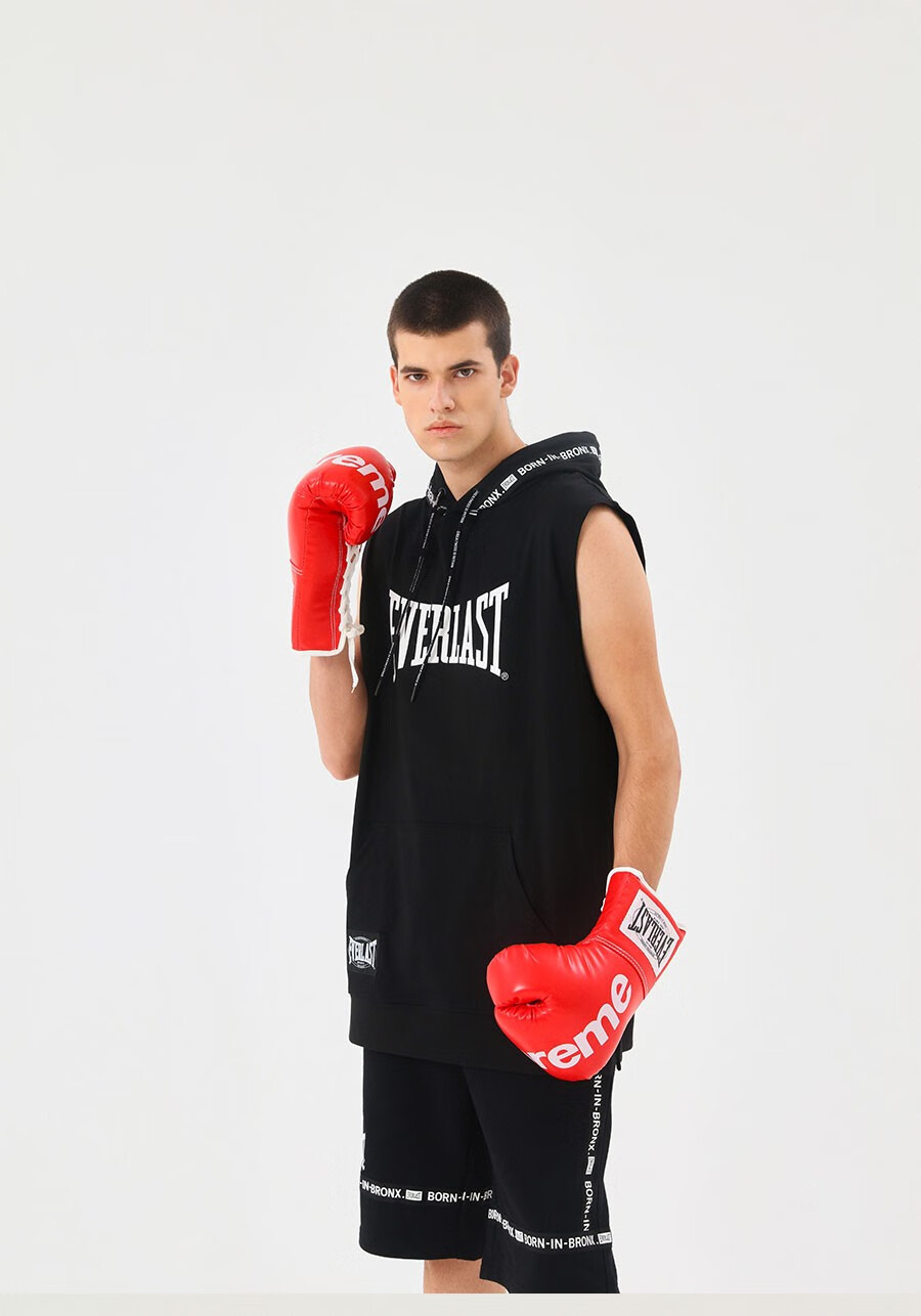 everlast拳击运动带帽背心户外健身训练专用短袖男士新款休闲服s