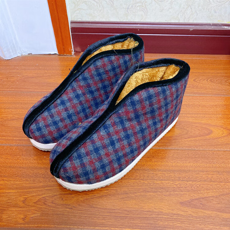 老式棉拖鞋冬季传统手工棉布鞋一脚蹬老人加绒保暖蚌壳北京老棉鞋