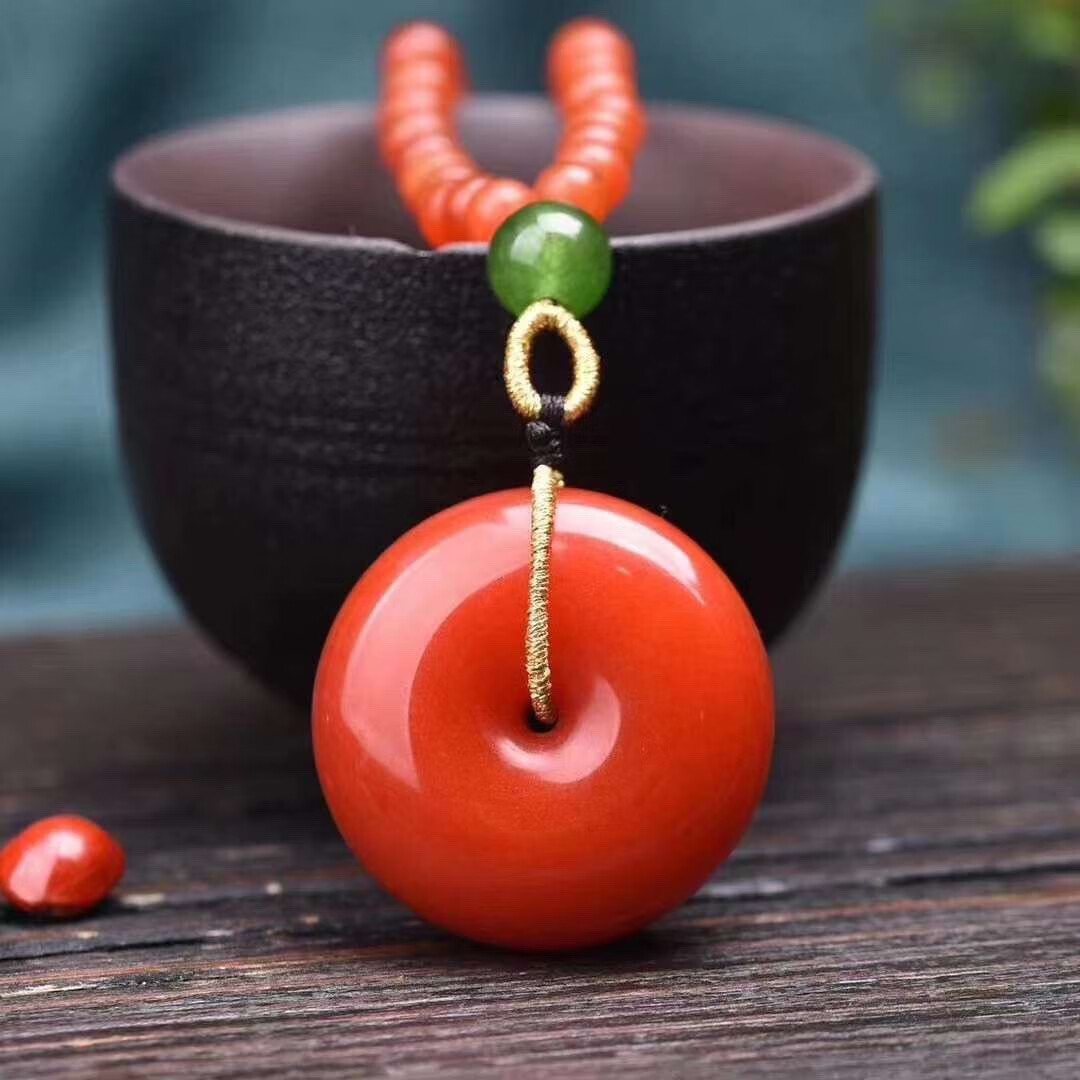 跨年特价微韵天然正品保山南红玛瑙平安扣吊坠挂件项链民族风款毛衣链