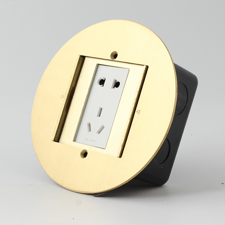 buibo瑞博地插座bdc511铜不锈钢圆形隐藏式防水五孔地板地面通用底盒