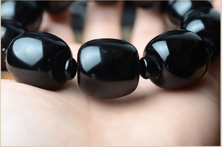 欧凯伦天然纯黑牦牛角手串男士桶珠西藏耗牛角手链女士饰品佛珠念珠