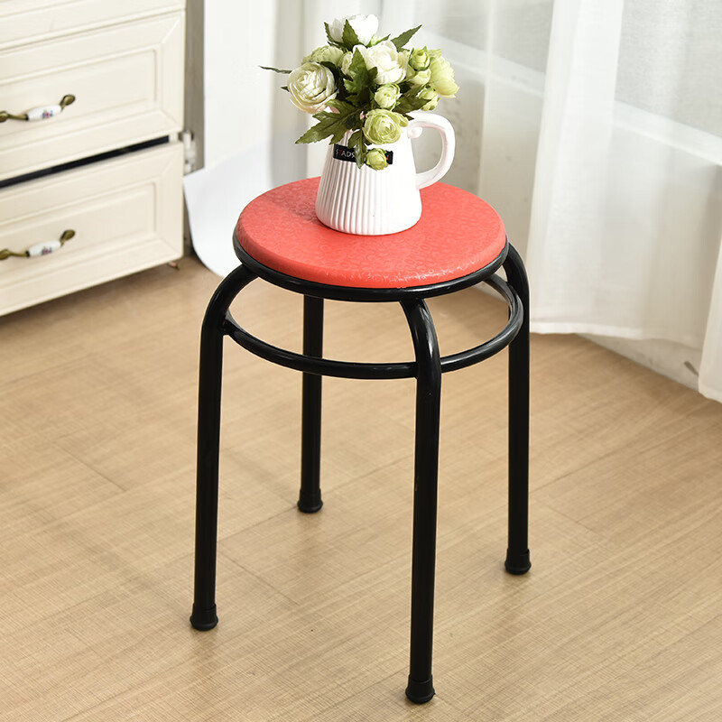 圆凳子不锈钢家用餐桌圆形实木简约加厚橡木粗钢筋板凳宿舍小圆凳