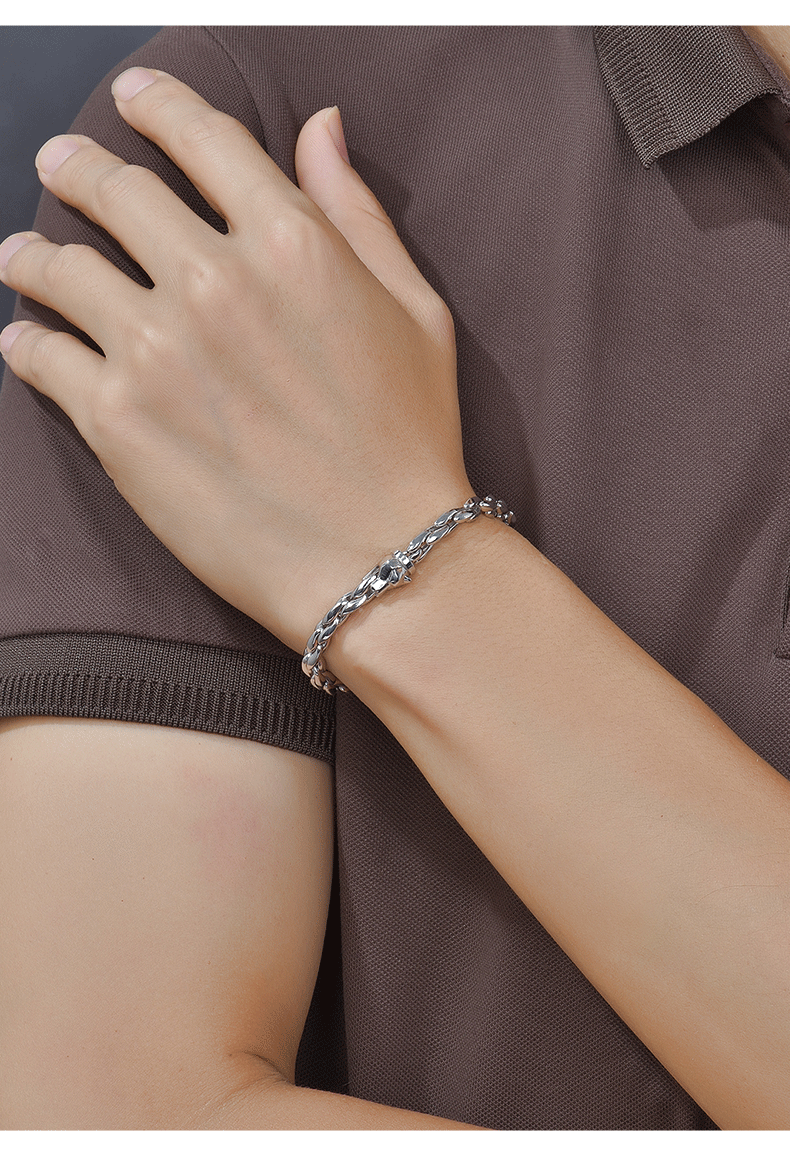 【520礼物】迎彩钻 铂金手链男pt950 时尚白金手链男款霸气狼头扣金