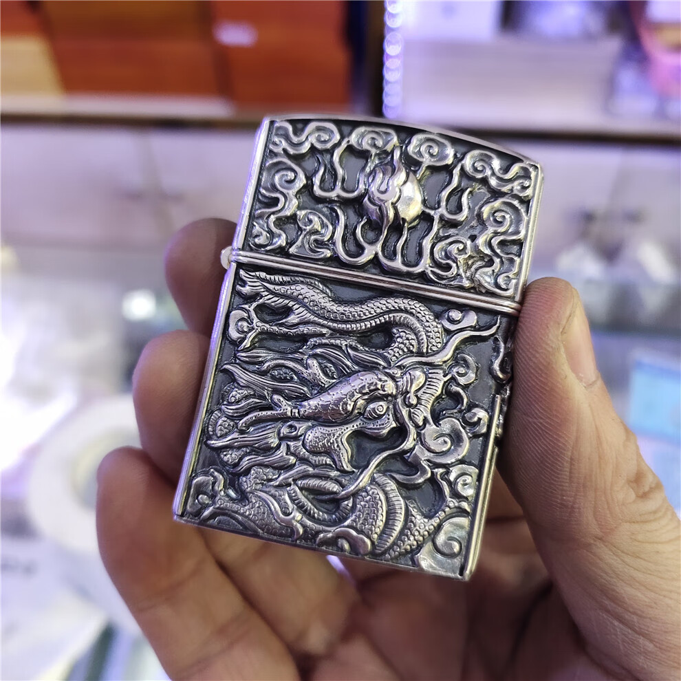 歆诗家手工999足银新款浮雕龙打火机深雕煤油刻字定制男士生日纪念