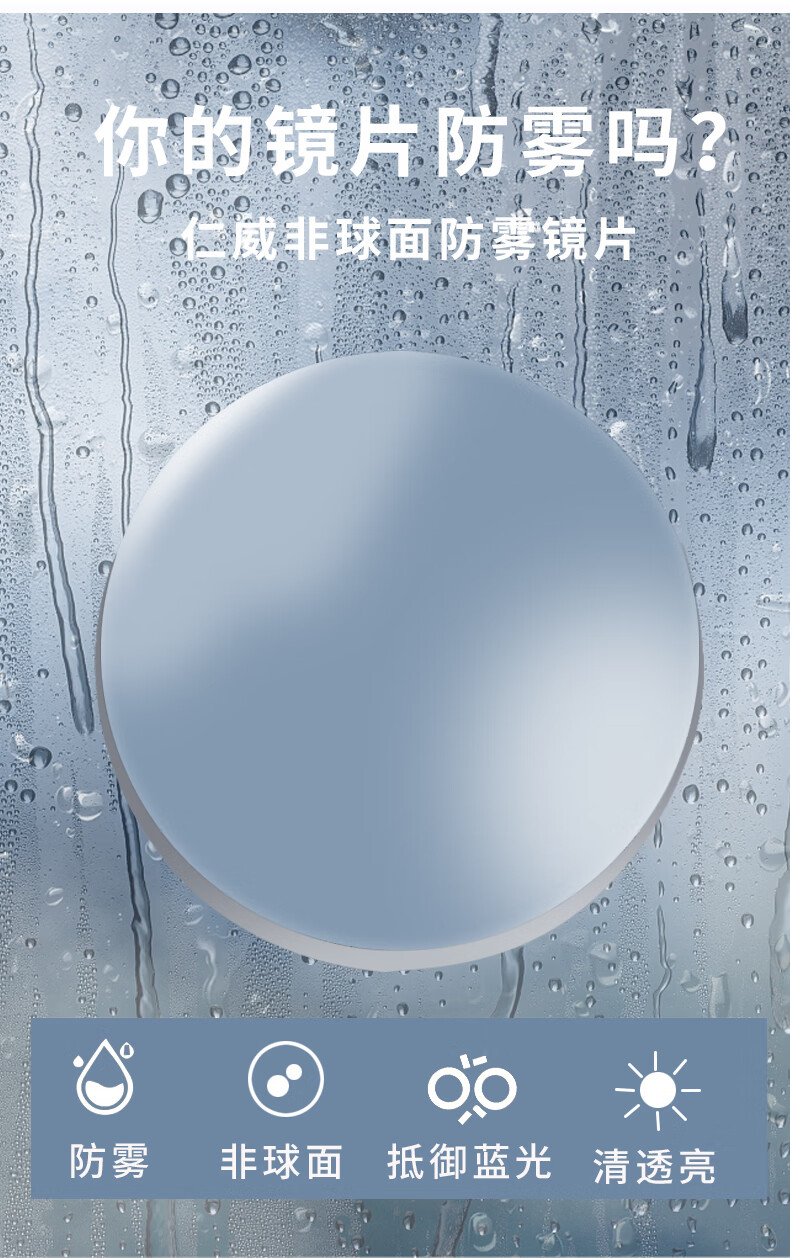 防雾防蓝光镜片 非球面配高度近视散光1.56 1.61 1.67折射率 1.