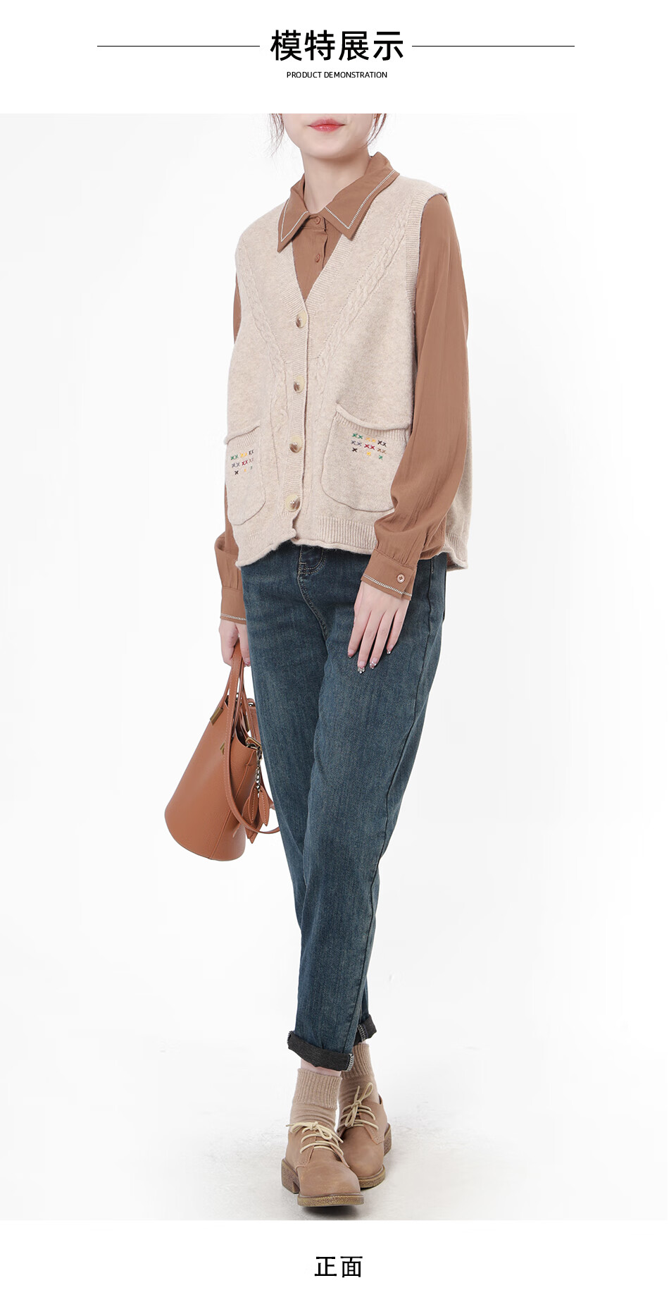 雅柔2022秋季新款时尚百搭气质女装舒适休闲单排扣马夹 深咖 m【图片