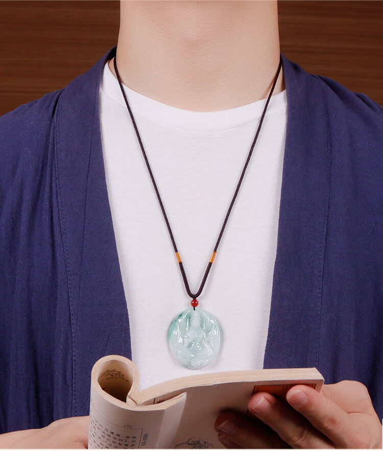 王翠玉器翡翠玉观音吊坠男冰糯飘阳绿观音菩萨玉石缅甸a货玉坠一物一
