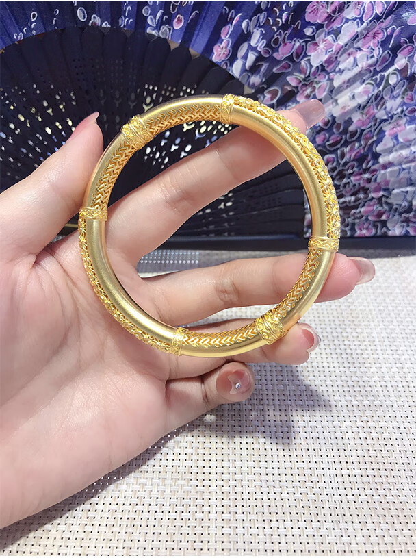 妙灵阁 古法花丝镂空金手镯雕花复古宫廷风黄金镯子新款显大999足金